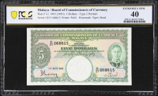 MALAYA. Board of Commissioners of Currency Malaya. 5 Dollars, 1941. P-12. KNB12. PCGS Banknote Extremely Fine 40.
Dated July 1st, 1941.

Estimate: ...