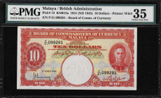 MALAYA. Board of Commissioners of Currency Malaya. 10 Dollars, 1941. P-13. KNB13a. PMG Choice Very Fine 35.

Estimate: $150.00- $200.00