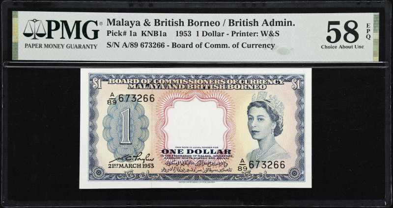 MALAYA AND BRITISH BORNEO. Board of Commissioners of Currency. 1 Dollar, 1953. P...