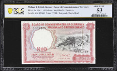 MALAYA AND BRITISH BORNEO. Board of Commissioners of Currency. 10 Dollars, 1961. P-9a. KNB9a. PCGS Banknote About Uncirculated 53.
Printed by TDLR. T...