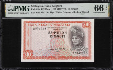 MALAYSIA. Bank Negara Malaysia. 10 Ringgit, ND (1967-72). P-3b. KNB3a-c. PMG Gem Uncirculated 66 EPQ.

Estimate: $200.00- $400.00