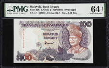 MALAYSIA. Bank Negara Malaysia. 100 Ringgit, ND (1988). P-32C. KNB43e. PMG Choice Uncirculated 64 EPQ.
First prefix AN.

Estimate: $75.00- $150.00