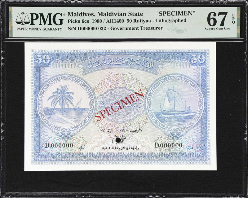 MALDIVES. Maldivian State. 50 Rufiyaa, 1980. P-6cs. Specimen. PMG Superb Gem Unc...