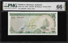 MALDIVES. Maldives Monetary Authority. 100 Rufiyaa, 1983. P-14a. PMG Gem Uncirculated 66 EPQ.

Estimate: $150.00- $200.00