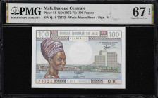 MALI. Banque Centrale du Mali. 100 Francs, ND (1972-73). P-11. PMG Superb Gem Uncirculated 67 EPQ.

Estimate: $150.00- $200.00