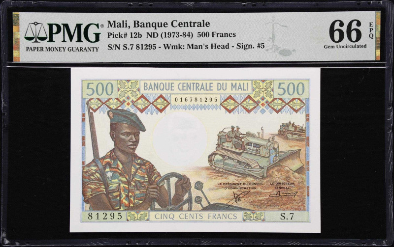 MALI. Banque Centrale du Mali. 500 Francs, ND (1973-84). P-12b. PMG Gem Uncircul...