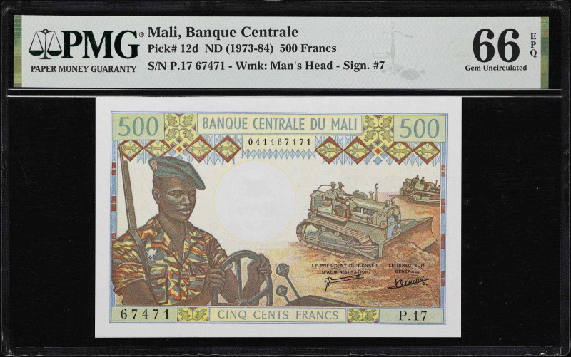 MALI. Banque Centrale du Mali. 500 Francs, ND (1973-84). P-12d. PMG Gem Uncircul...