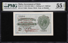 MALTA. Government of Malta. 1 Shilling on 2 Shillings, 1918 (ND 1940). P-15. PMG About Uncirculated 55 EPQ.

Estimate: $100.00- $200.00
