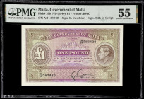 MALTA. Government of Malta. 1 Pound, ND (1940). P-20b. PMG About Uncirculated 55.

Estimate: $100.00- $200.00