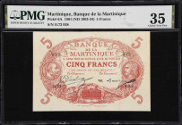 MARTINIQUE. Banque de la Martinique. 5 Francs, 1901 (ND 1903-34). P-6A. PMG Choice Very Fine 35.
PMG Comments "Tear."

Estimate: $150.00- $200.00