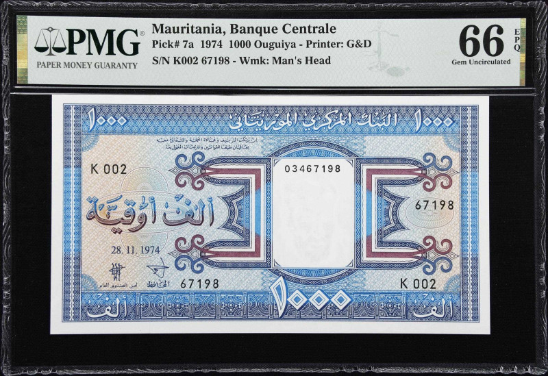 MAURITANIA. Banque Centrale de Mauritanie. 1000 Ouguiya, 1974. P-7a. PMG Gem Unc...