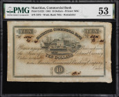 MAURITIUS. Mauritius Commercial Bank. 10 Dollars, 1843. P-S122r. Remainder. PMG About Uncirculated 53.
PMG Comments "Ink Burn, Toning."

Estimate: ...