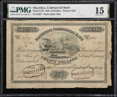 MAURITIUS. Mauritius Commercial Bank. 20 Dollars, 1839. P-S125. PMG Choice Fine 15.
PMG Comments "Stamp Cancelled, Minor Edge Damage."

Estimate: $...