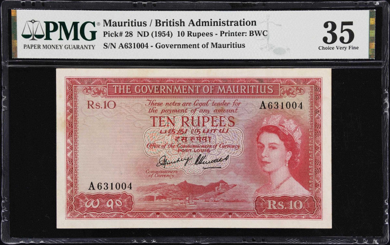 MAURITIUS. Government of Mauritius. 10 Rupees, ND (1954). P-28. PMG Choice Very ...