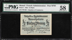 MEMEL. Lot of (2). Handelskammer des Memelgebiets. 1/2 & 75 Mark, 1922. P-1 & 8. PMG Choice Extremely Fine 45 & Choice About Uncirculated 58.
PMG Com...