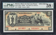MEXICO. Banco de San Luis Potosi. 20 Pesos, ND (1897-1913). P-S401s. M486s. Specimen. PMG Choice About Uncirculated 58 EPQ.

Estimate: $200.00- $350...