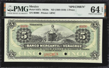 MEXICO. Banco Mercantil de Veracruz. 5 Pesos, ND (1898-1910). P-S437s. M528s. Specimen. PMG Choice Uncirculated 64 EPQ.

Estimate: $200.00- $350.00