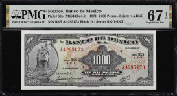 MEXICO. Banco de Mexico. 1000 Pesos, 1971. P-52o. M4643Bo1-2. PMG Superb Gem Uncirculated 67 EPQ.

Estimate: $100.00- $150.00