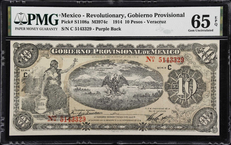 MEXICO--REVOLUTIONARY. Lot of (3). Gobierno Provisional de Mexico. 10 & 100 Peso...