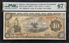 MEXICO--REVOLUTIONARY. Gobierno Provisional de Mexico. 10 Pesos, 1914. P-S1107a. M3974b. PMG Superb Gem Uncirculated 67 EPQ.

Estimate: $200.00- $40...