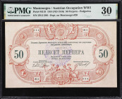 MONTENEGRO. Kraljevina Crnagora. 50 Perpera, 1914. P-M119. PMG Very Fine 30.
Only example graded by PMG. Overprint on Montenegro P-20.
From the Al K...
