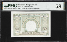MOROCCO. Lot of (2). Banque d'Etat du Maroc. 50 Francs, 1949. P-44. Consecutive. PMG Choice About Uncirculated 58.

Estimate: $100.00- $200.00