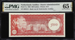 NETHERLANDS ANTILLES. Bank Van De Nederlandse Antillen. 500 Gulden, 1962. P-7a. PMG Gem Uncirculated 65 EPQ.
Gem example of this high denomination "S...