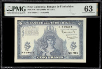 NEW CALEDONIA. Banque de l'Indochine. 5 Francs, ND (1944). P-48. PMG Choice Uncirculated 63.
PMG Comments "Staple Holes."

Estimate: $200.00- $400....