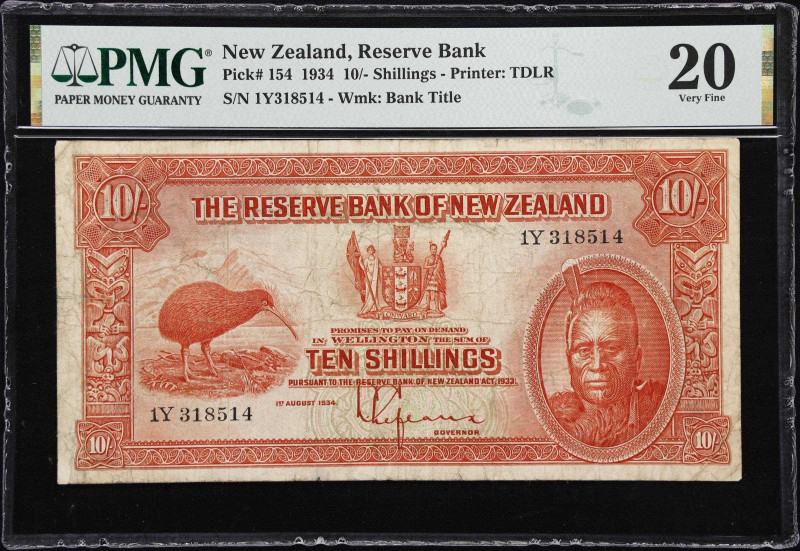 NEW ZEALAND. Reserve Bank of New Zealand. 10 Shillings, 1934. P-154. PMG Very Fi...