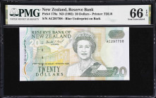 NEW ZEALAND. Lot of (2). Reserve Bank of New Zealand. 20 Dollars, ND (1992). P-179a. Consecutive. PMG Gem Uncirculated 66 EPQ.
Serial numbers AC29770...