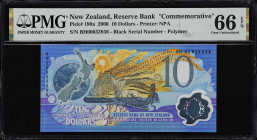 NEW ZEALAND. Lot of (2). Reserve Bank of New Zealand. 10 Dollars, ND (2000). P-190a. Commemorative. Consecutive. PMG Gem Uncirculated 66 EPQ.
Serial ...
