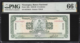 NICARAGUA. Banco Nacional de Nicaragua. 5 Cordobas, 1959. P-100c. PMG Gem Uncirculated 66 EPQ.

Estimate: $100.00- $200.00