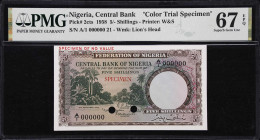 NIGERIA. Central Bank of Nigeria. 5 Shillings, 1958. P-2cts. Color Trial Specimen. PMG Superb Gem Uncirculated 67 EPQ.

Estimate: $100.00- $200.00