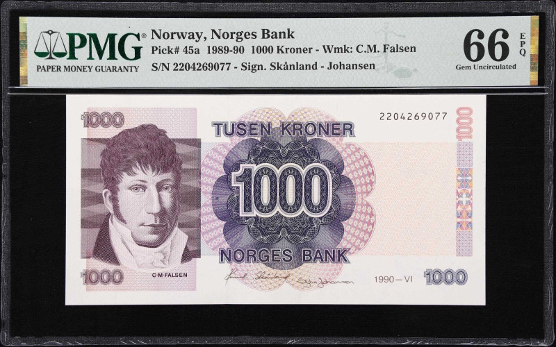 NORWAY. Norges Bank. 1000 Kroner, 1990. P-45a. PMG Gem Uncirculated 66 EPQ.

E...