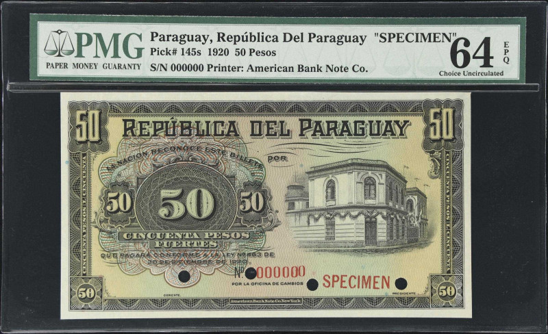 PARAGUAY. Lot of (2). Republica del Paraguay. 20 & 50 Pesos, 1903-20. P-110s2 & ...