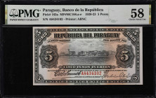 PARAGUAY. Banco de la Republica. 5 Pesos, 1923. P-163a. MP#MC188.a-e. PMG Choice About Uncirculated 58.

Estimate: $100.00- $150.00