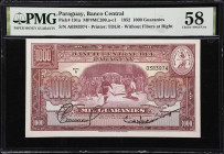 PARAGUAY. Banco Central del Paraguay. 1000 Guaranies, 1952. P-191a. MP#MC209.a-c1. PMG Choice About Uncirculated 58.

Estimate: $150.00- $200.00