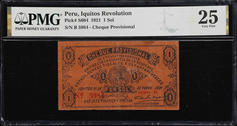 PERU. Revolutionary Government. 1 Sol, 1921. P-S604. PMG Very Fine 25.

Estima...