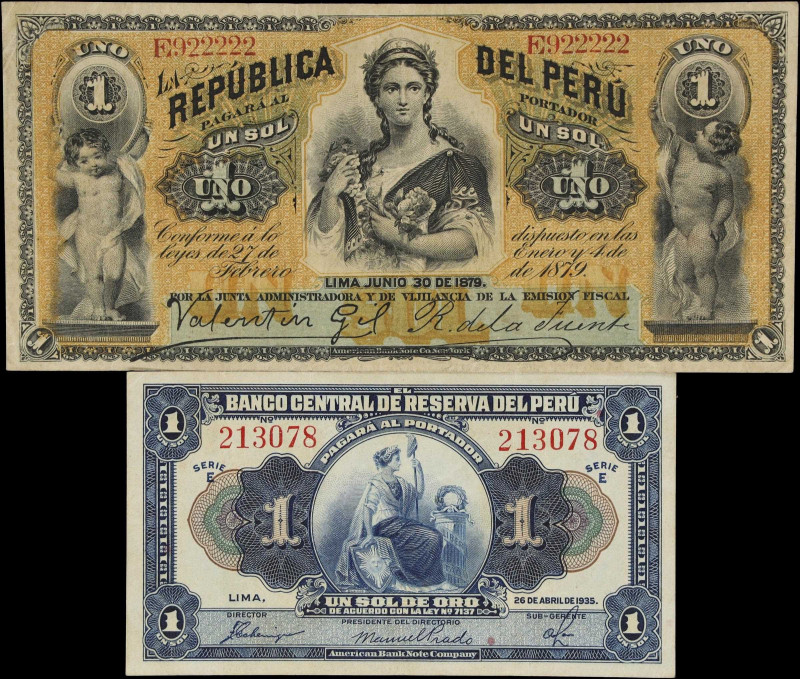 PERU. Lot of (2). Banco Central de Reserva del Peru & Republica del Peru. 1 Sol,...