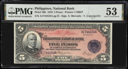 PHILIPPINES. Philippine National Bank. 5 Pesos, 1916. P-46b. PMG About Uncirculated 53.
Printed by USBEP. Mercado-Concepcion signature combination.
...