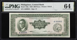 PHILIPPINES. Central Bank of the Philippines. 200 Pesos, 1949. P-140a. PMG Choice Uncirculated 64.

Estimate: $50.00- $75.00