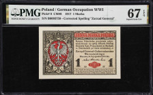 POLAND. Krajowa Polska Kasa Pozyczkowa. 1 Marka, 1917. P-8. CM#8. PMG Superb Gem Uncirculated 67 EPQ.

Estimate: $200.00- $400.00