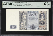POLAND. Lot of (2). Bank Polski. 20 Zlotych, 1936. P-77. CM#76. Consecutive. PMG Gem Uncirculated 66 EPQ.
Serial numbers AJ5216632-633.

Estimate: ...