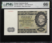 POLAND. Bank Emisyjny w Polsce. 500 Zlotych, 1940. P-98. CM#98a. PMG Gem Uncirculated 66 EPQ.
Series A and Series B.
PMG Gem Uncirculated 66 EPQ.
...
