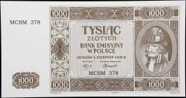 POLAND. Bank Emisyjny w Polsce. 1000 Zlotych, 1941. P-103A. Reproduction. Uncirculated.

Estimate: $150.00- $200.00