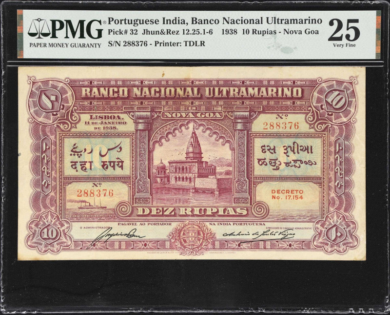 PORTUGUESE INDIA. Banco Nacional Ultramarino. 10 Rupias, 1938. P-32. Jhun&Rez 12...