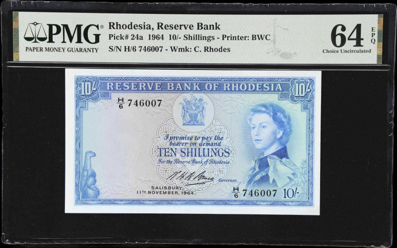 RHODESIA. Reserve Bank of Rhodesia. 10 Shillings, 1964. P-24a. PMG Choice Uncirc...