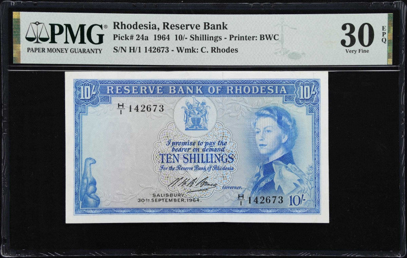 RHODESIA. Reserve Bank of Rhodesia. 10 Shillings, 1964. P-24a. PMG Very Fine 30 ...