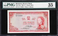 RHODESIA. Lot of (2). Reserve Bank of Rhodesia. 1 Pound, 1964-67. P-25a & 28b. PMG Choice Very Fine 35 & Extremely Fine 40.
PMG Comments "Minor Rust"...