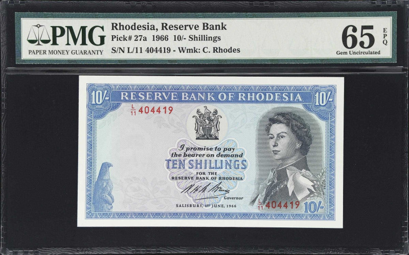 RHODESIA. Reserve Bank of Rhodesia. 10 Shillings, 1966. P-27a. PMG Gem Uncircula...